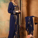 Side of Farah Navy Blue Moroccan Caftan With Hand Embroidery