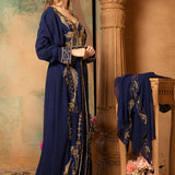 Side of Farah Navy Blue Moroccan Caftan With Hand Embroidery