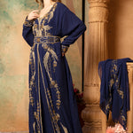 Farah Navy Blue Moroccan Caftan With Hand Embroidery