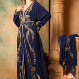 Farah Navy Blue Moroccan Caftan With Hand Embroidery