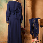 Back of Farah Navy Blue Moroccan Caftan With Hand Embroidery