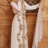 Farida White Moroccan Caftan With Hand Embroidery