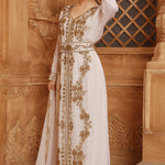 Side of Farida White Moroccan Caftan With Hand Embroidery