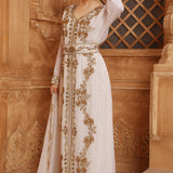 Side of Farida White Moroccan Caftan With Hand Embroidery