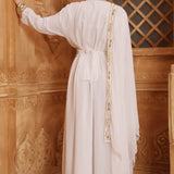 Back of Farida White Moroccan Caftan With Hand Embroidery