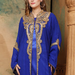 Closeup of Fatima Royal Blue Inner Jacket Caftan With Lace Work