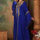 Side of Fatima Royal Blue Inner Jacket Caftan With Lace Work