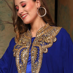 More Closeup of Fatima Royal Blue Inner Jacket Caftan With Lace Work