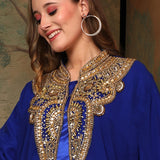 More Closeup of Fatima Royal Blue Inner Jacket Caftan With Lace Work