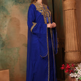 Side of Fatima Royal Blue Inner Jacket Caftan With Lace Work