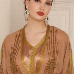 Closeup of Fatin Brown Georgette Moroccan Takchita