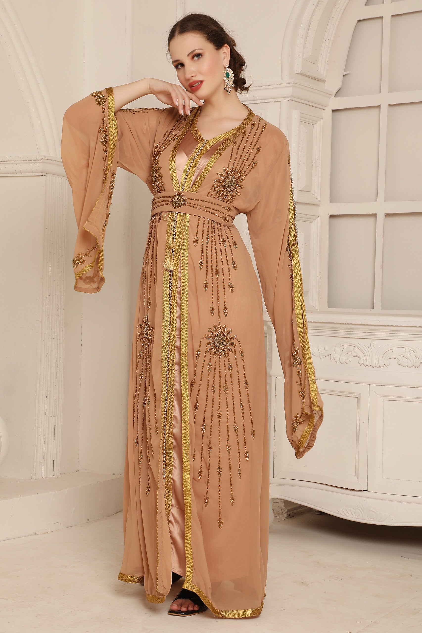 Fatin Brown Georgette Moroccan Takchita
