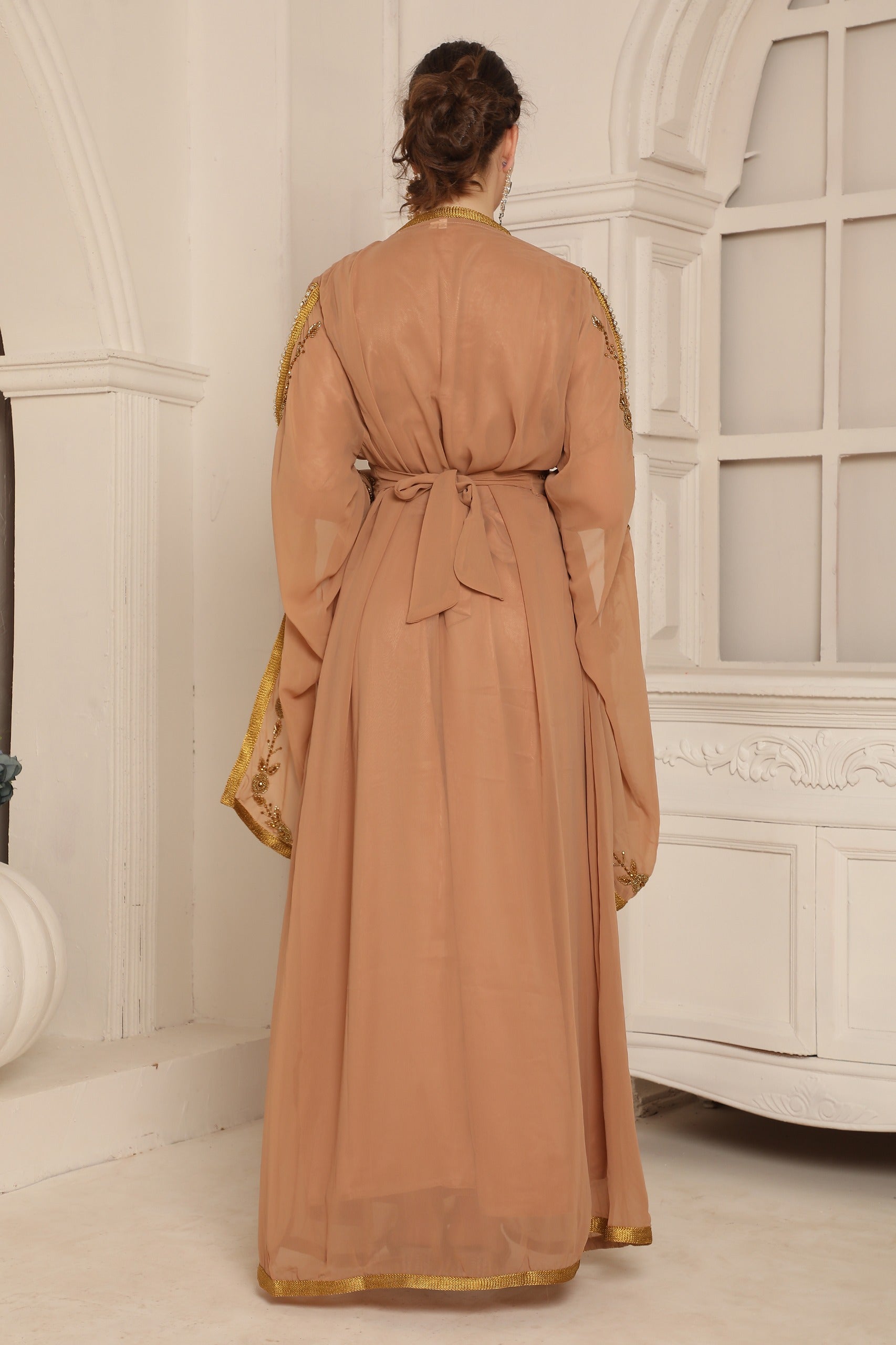 Back of Fatin Brown Georgette Moroccan Takchita 