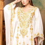 Closeup of Hafsah White Stylish Abaya Dress With Hand Embroidery