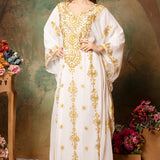 Hafsah White Stylish Abaya Dress With Hand Embroidery