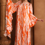 Front of Hala Orange And White Cotton Kaftan With Thread Work