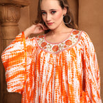 Closeup of Hala Orange And White Cotton Kaftan With Thread Work