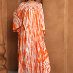 Side of Hala Orange And White Cotton Kaftan With Thread Work