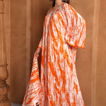 Side of Hala Orange And White Cotton Kaftan With Thread Work
