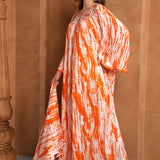 Side of Hala Orange And White Cotton Kaftan With Thread Work