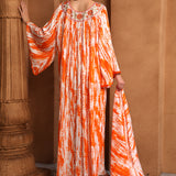 Back of Hala Orange And White Cotton Kaftan With Thread Work