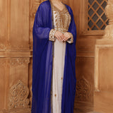 Hayat Blue and White Moroccan Caftan with Hand Embroidery