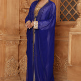 Side of Hayat Blue and White Moroccan Caftan with Hand Embroidery