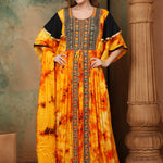 Front of Helena Orange And Black Cotton Kaftan With Thread Work