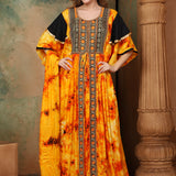 Front of Helena Orange And Black Cotton Kaftan With Thread Work