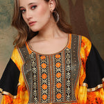 Closeup of Helena Orange And Black Cotton Kaftan With Thread Work