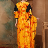 Back of Helena Orange And Black Cotton Kaftan With Thread Work