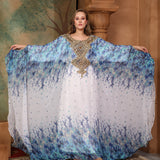 Hudah Blue And White Printed Kaftan Dress With Hand Embroidery