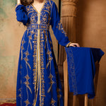 Front of Iman Blue Moroccan Caftan With Hand Embroidery