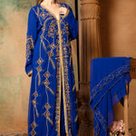 Side of Iman Blue Moroccan Caftan With Hand Embroidery