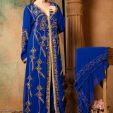Side of Iman Blue Moroccan Caftan With Hand Embroidery