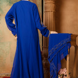 Back of Iman Blue Moroccan Caftan With Hand Embroidery