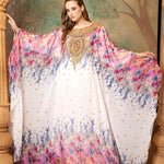 Inaya Pink And White Printed Kaftan Dress With Hand Embroidery