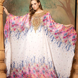 Inaya Pink And White Printed Kaftan Dress With Hand Embroidery