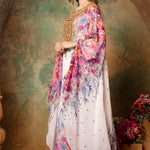 Side of Inaya Pink And White Printed Kaftan Dress With Hand Embroidery