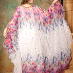 Back of Inaya Pink And White Printed Kaftan Dress With Hand Embroidery