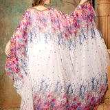Back of Inaya Pink And White Printed Kaftan Dress With Hand Embroidery