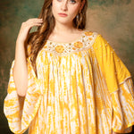 Closeup of Jasmine Yellow Cotton Kaftan With Thread Work