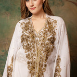 Closeup of Khadija White Moroccan Caftan With Hand Embroidery