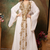 Khadija White Moroccan Caftan With Hand Embroidery