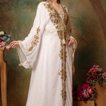 Side of Khadija White Moroccan Caftan With Hand Embroidery