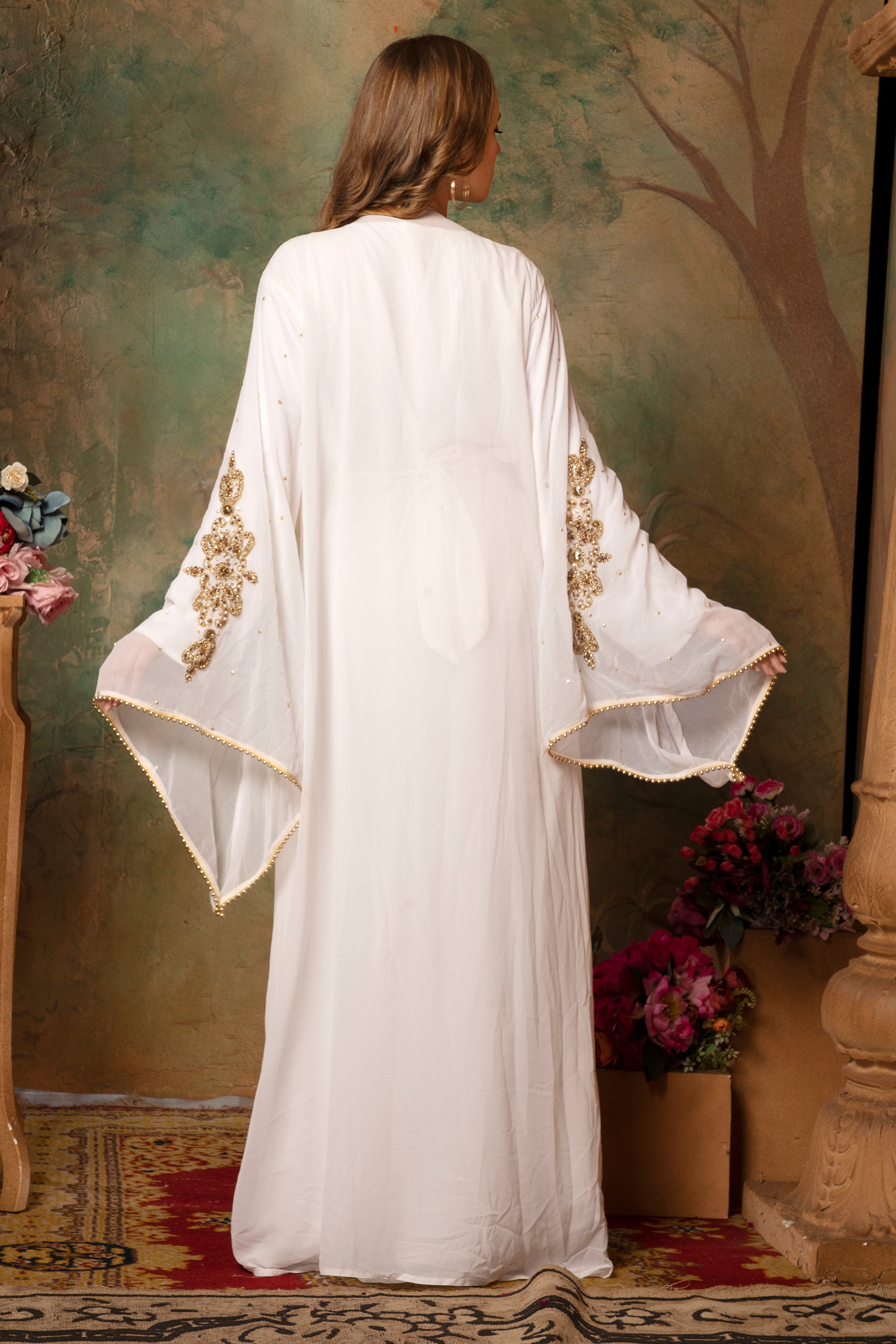 Back of Khadija White Moroccan Caftan With Hand Embroidery