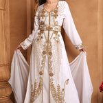 Front of Laila White Moroccan Caftan With Hand Embroidery