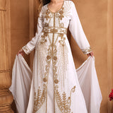 Front of Laila White Moroccan Caftan With Hand Embroidery