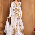 Side of Laila White Moroccan Caftan With Hand Embroidery