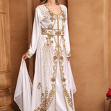 Side of Laila White Moroccan Caftan With Hand Embroidery